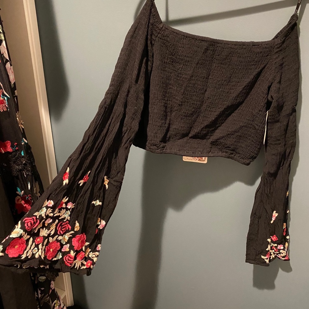 Rahi Cali Black Crop with Floral Bell Sleeves